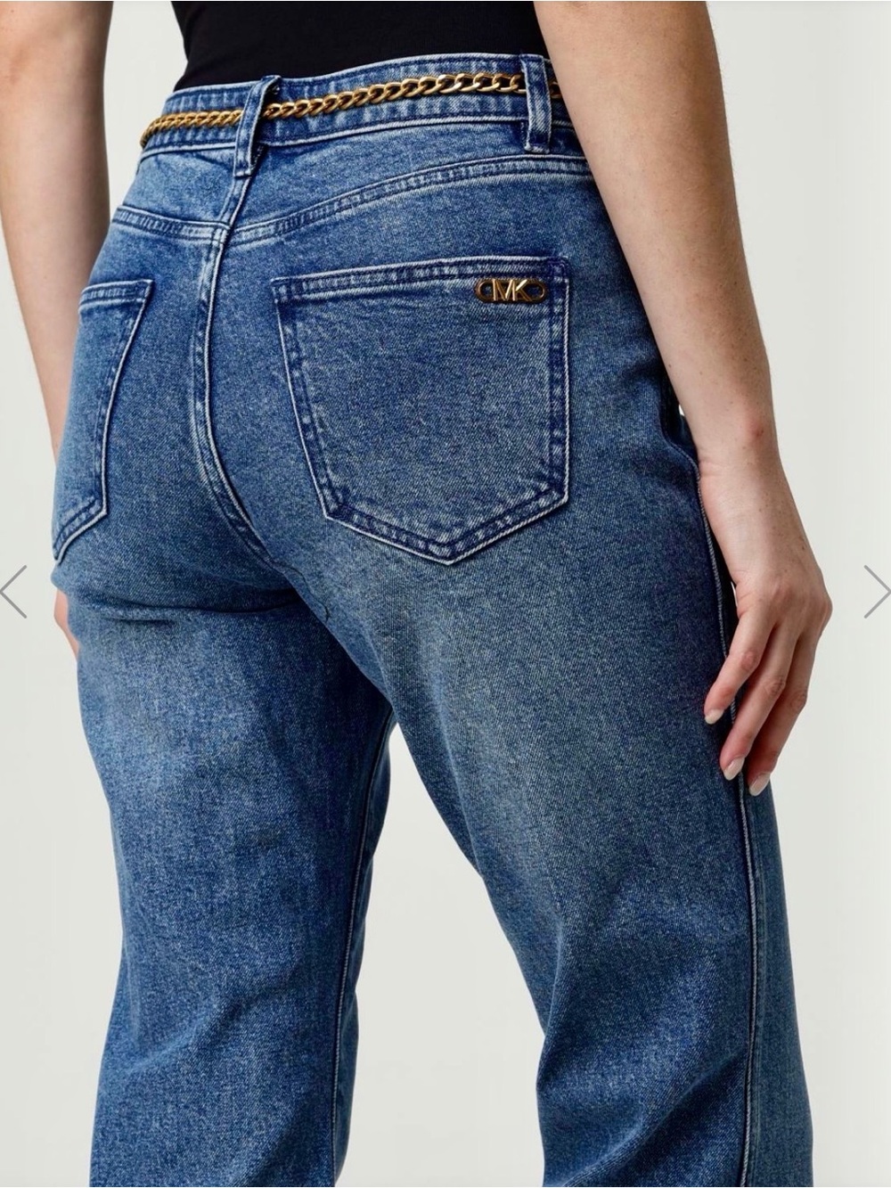 Michael Kors Straight Leg Low-Rise Med Wash Festival Denim Gold-Tone Logo SZ 6